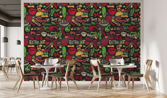 Fondo de pantalla de restaurante de comida mexicana mural de - Etsy España