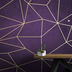 Purple Background Gold Lines Geometric Art Wallpaper Abstract Indigo