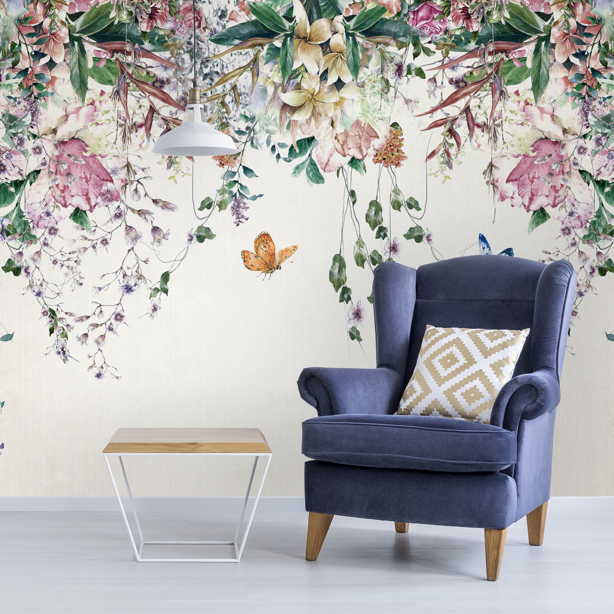 Floral Butterfly Wallpaper Mural: Pastel Nursery Decor, Peel and Stick ...