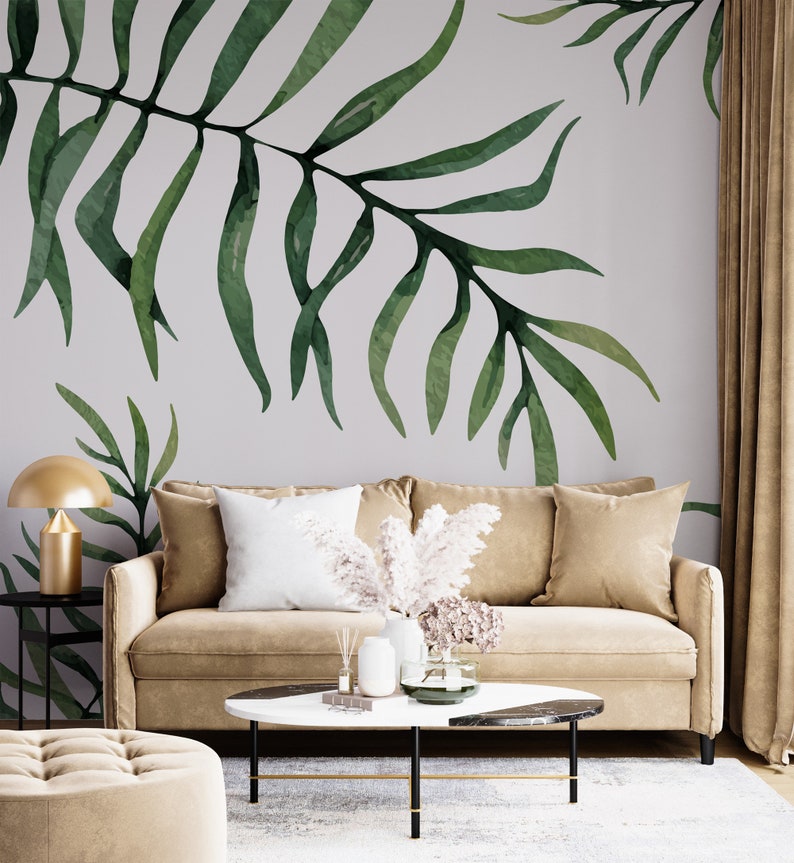 Tropical Wallpaper Big Green Palm Leaves Wall Art Big Leaf - Etsy