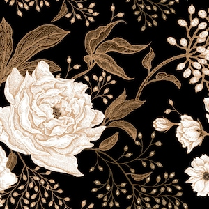Rose and Peony Floral Wallpaper Gold Leaves Flower Wall - Etsy