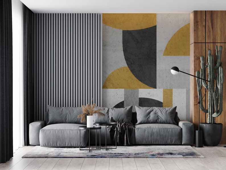 Yellow Geometric Abstract Wallpaper: Minimalist Peel and Stick Wall ...