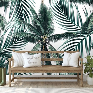 Dark Green Palm Tree Wallpaper: Tropical Peel and Stick Wall Mural