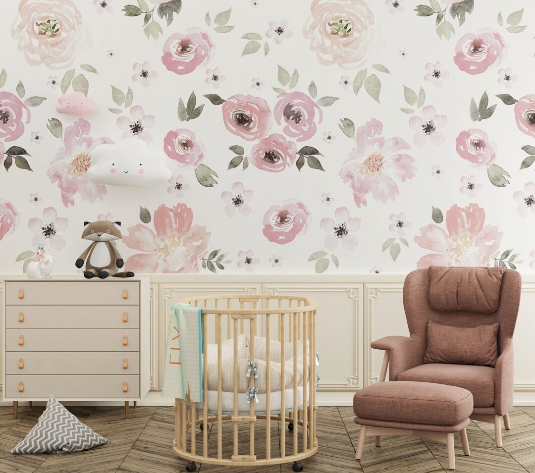 Blush Nursery Wallpaper Pink Wallpaper for Nursery Girls Room Wallpaper