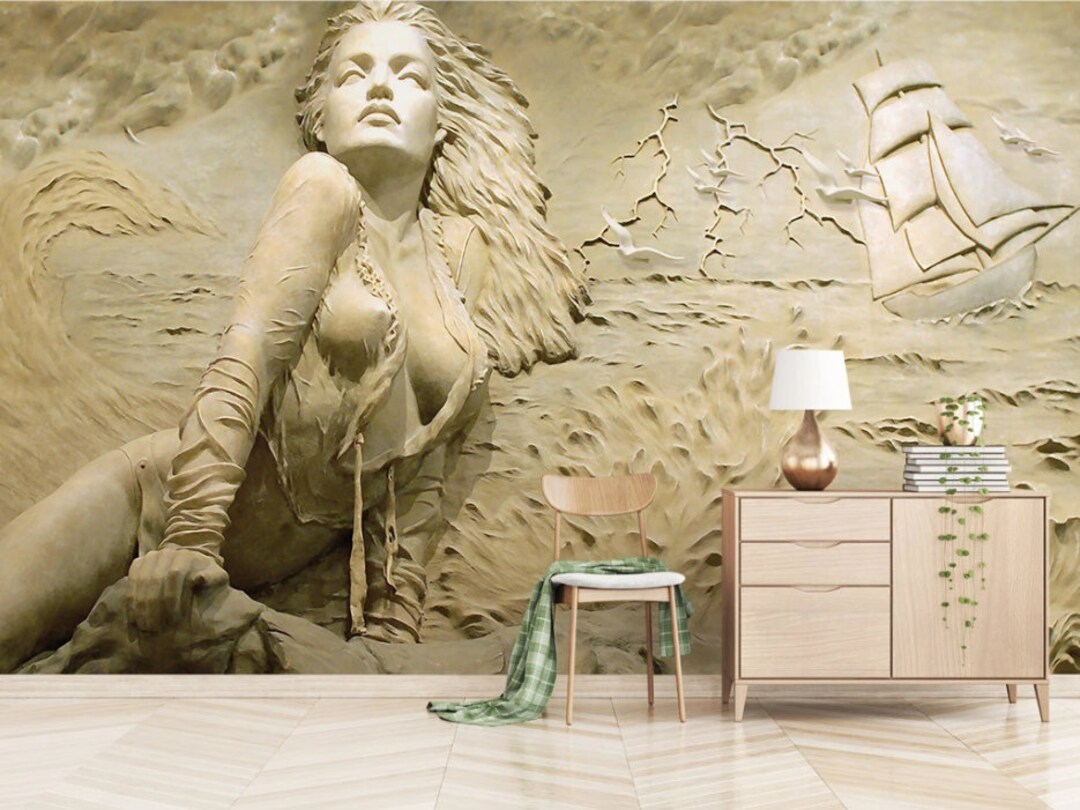 木製モザイクアート 女性と海の風景 木製モザイクアート 女性と海の風景 外せる