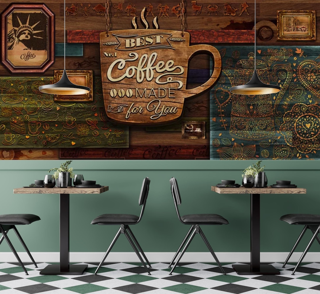Coffee Wallpaper Vintage Wallpaper for Restaurant Wood Wallpaper Cafe