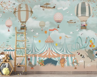 Circus Animals Wallpaper Mural: Kids Nursery Decor