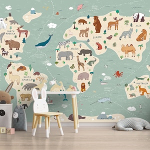 Tapete für Kinderzimmer, Weltkarte, Kinderzimmer Wandbild, 3D Wandbild, leicht abnehmbar und entfernbar