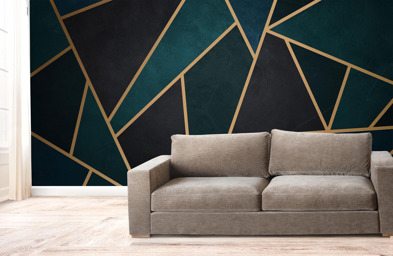 Dark Green Background Gold Lines Geometric Art Wallpaper Etsy Canada