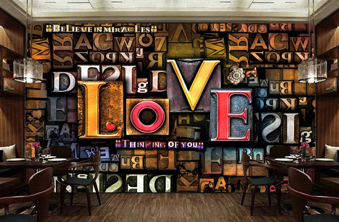 Colorful Typography Wallpaper Alphabet Love Wording Relief - Etsy