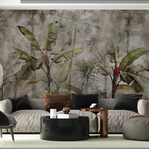 Tropical Palm Leaves Wallpaper: Gray Green Forest Wall Mural