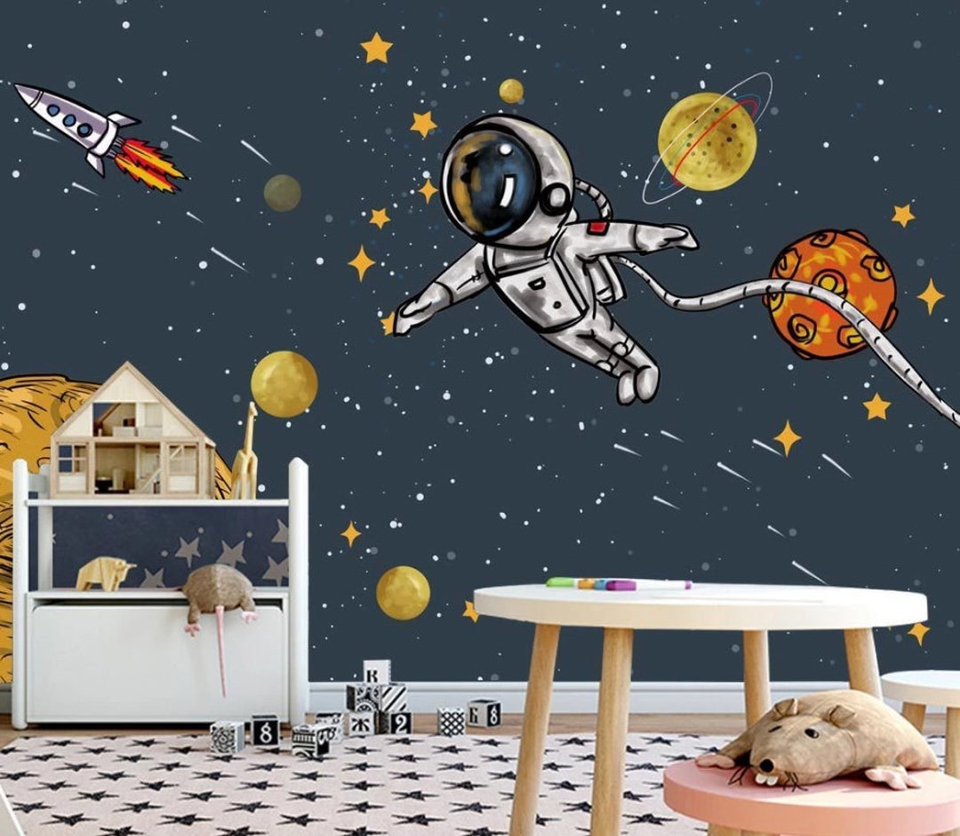 Explorer Astronaut Nursery Wallpaper Space and Stars Kids Etsy Ireland