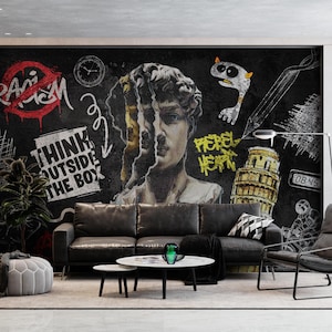 Papel pintado renacentista / Papel pintado de grafiti / Papel pintado urbano / Papel pintado negro / Mural de la estatua de David