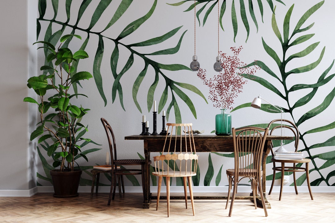 Tropical Leaves Wallpaper Mural: Green Leaf Peel and Stick Wallpaper - Etsy