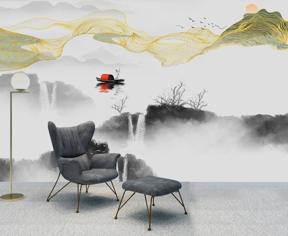 Chinese Zen Mood Wallpaper Chinoiserie Wall Decor Cloudy 
