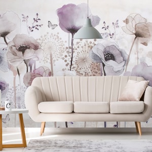 Watercolor Floral Wallpaper: Pastel Tulips & Butterfly Wall Mural