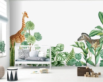 Mural de papel pintado con animales tropicales: Arte de pared para habitación infantil