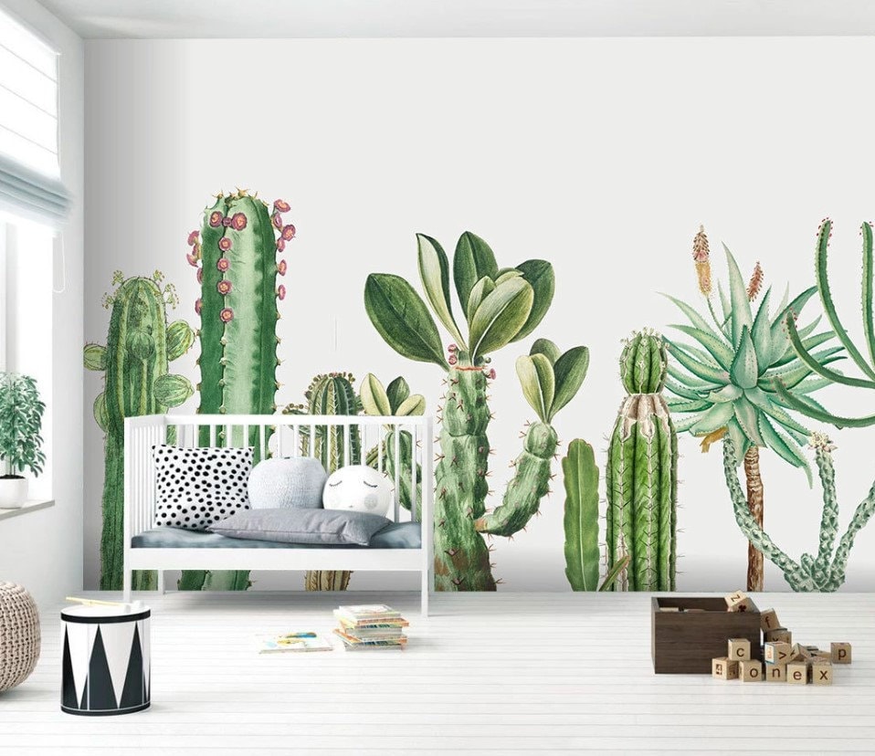 Set di 4 federe per cuscini con motivo cactus, 45,7