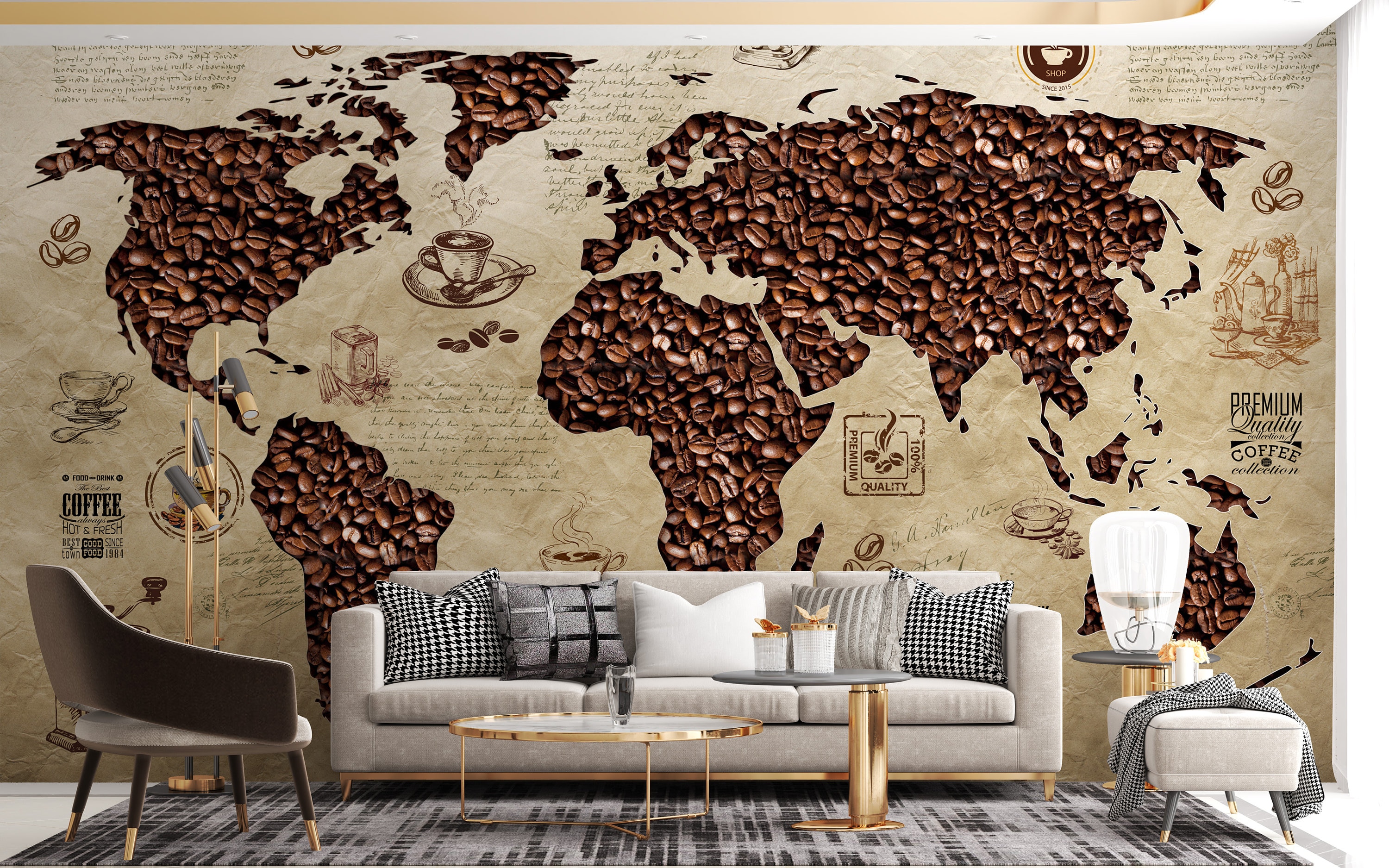 Coffee Beans World Map Wallpaper Cafe Shop Wall Mural Easy - Etsy Coffee Beans World Map Wallpaper Cafe Shop Wall Mural Easy - Etsy