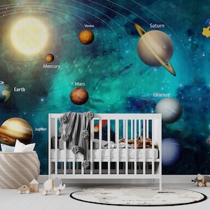 Space Wallpaper for Nursery | Sky and Stars Kids Wall Mural | Planet Wallpaper | Space Adventure Wall Decor