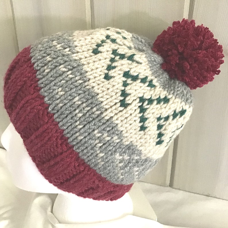 Knitted wool blend bobble hat Hand knit Fair Isle hat Gift for women Knitted pompom beanie Pompom Fair Isle wool mix hat