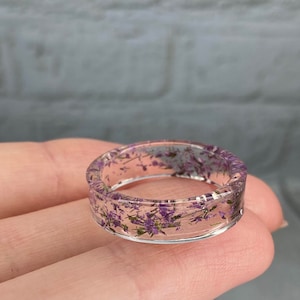 Purple Flower Ring, Pressed Flower Ring, Real Flower Ring, Resin Ring, Stackable Rings, Friendship Rings, Flower Resin Ring, Botanical