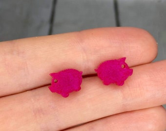 Pink Pig Earring, Pig Stud Earrings, Resin Stud Earrings, Pig Jewellery, Animal Earrings, Surgical Steel Earrings, Cute Earrings