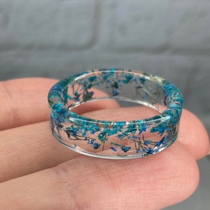 Blue Flower Ring, Pressed Flower Ring, Real Flower Ring, Resin Ring, Stackable Rings, Friendship Rings, Flower Resin Ring, Botanical