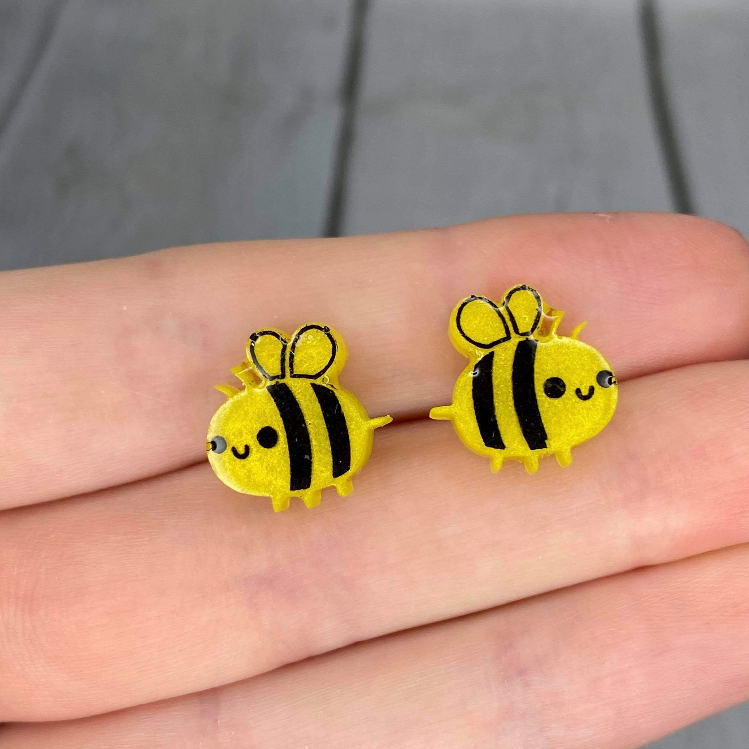 Bee Earrings Bee Stud Earrings Bumble Bee Earrings Resin | Etsy