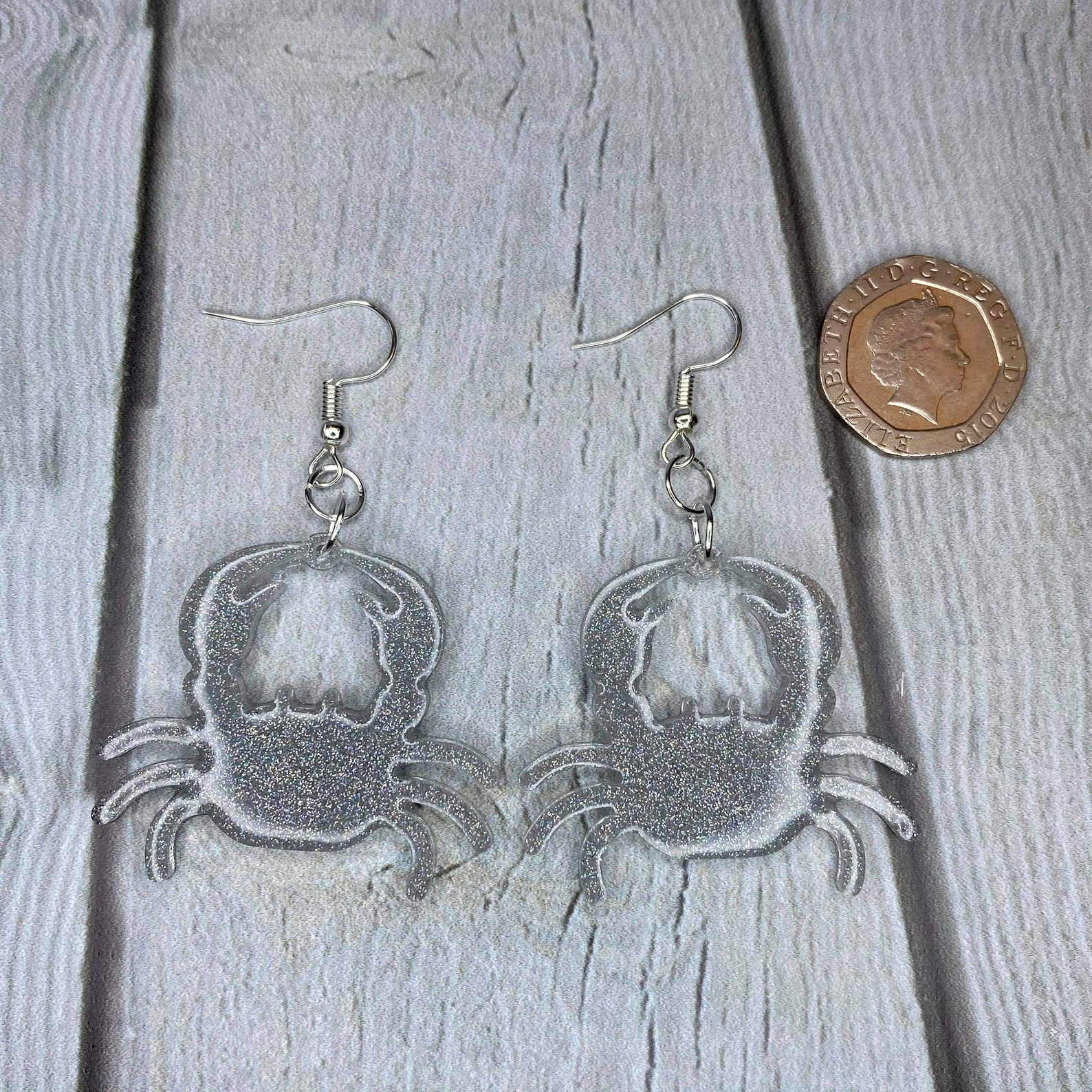 Crab Earrings Silver Crab Resin Earrings Sea Creature Etsy