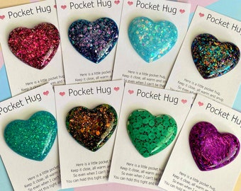 Pocket Hug Heart, Pocket Hug Token, Resin Heart, Keepsake Gifts for Her, Letterbox Gift, Pocket Hug Card, Positivity Gift, Mothers Day Gift