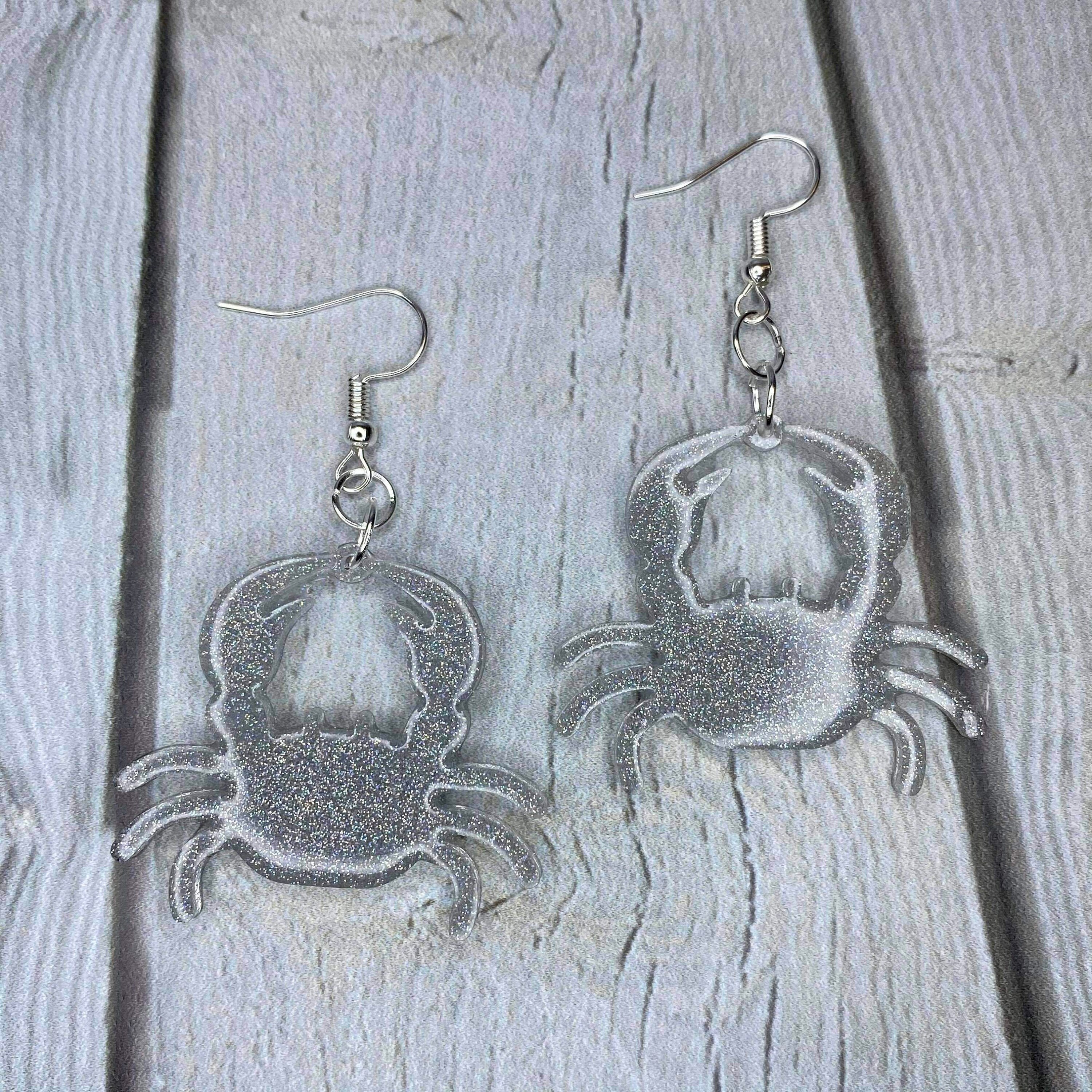 Crab Earrings Silver Crab Resin Earrings Sea Creature Etsy