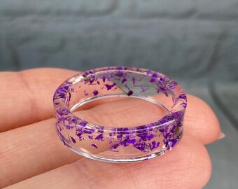 Purple Flower Ring, Pressed Flower Ring, Real Flower Ring, Resin Ring, Stackable Rings, Friendship Rings, Flower Resin Ring, Botanical