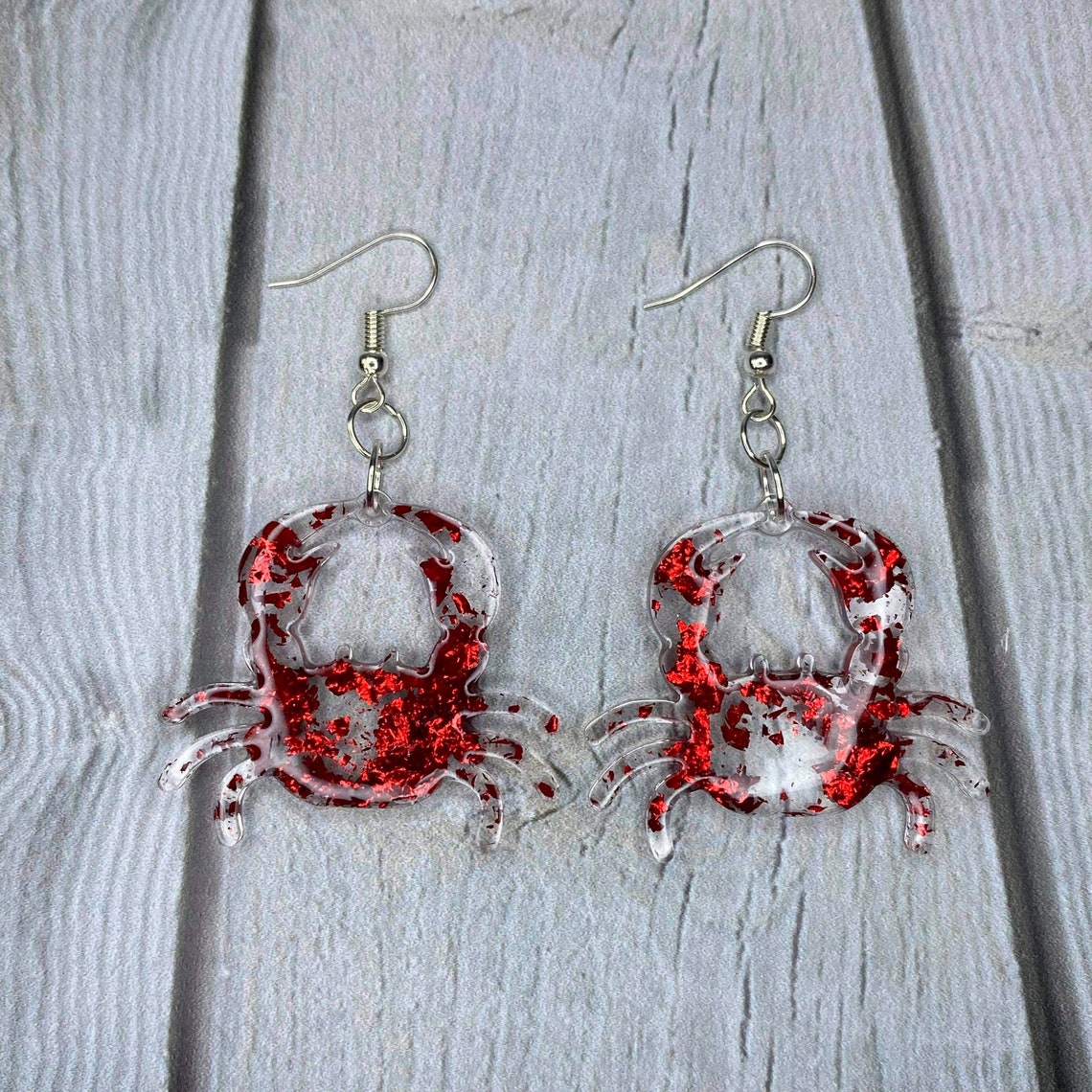 Crab Earrings Red Crab Earrings Resin Earrings Sea Creature Etsy