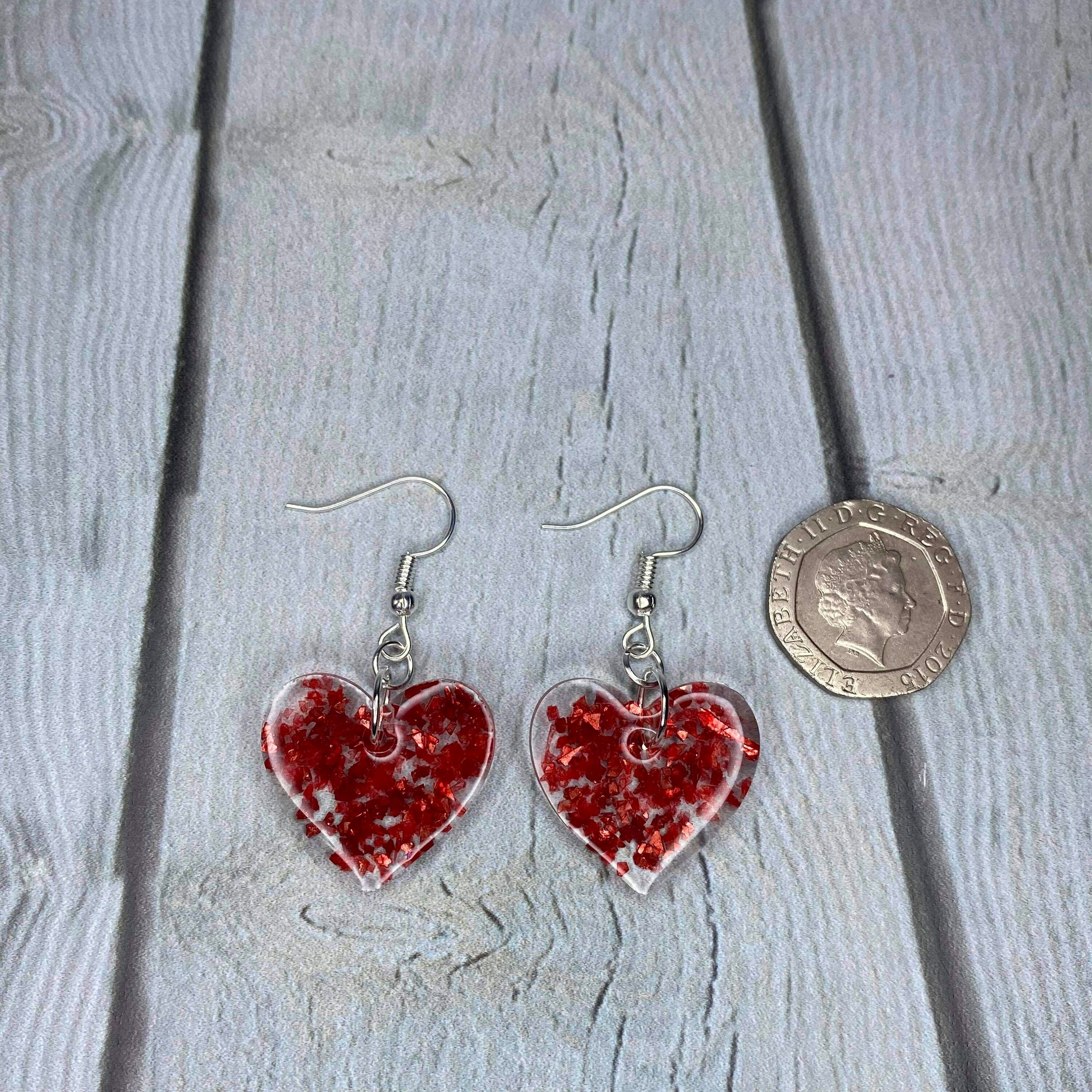 Heart Earrings Red Heart Earrings Glitter Heart Earrings | Etsy UK