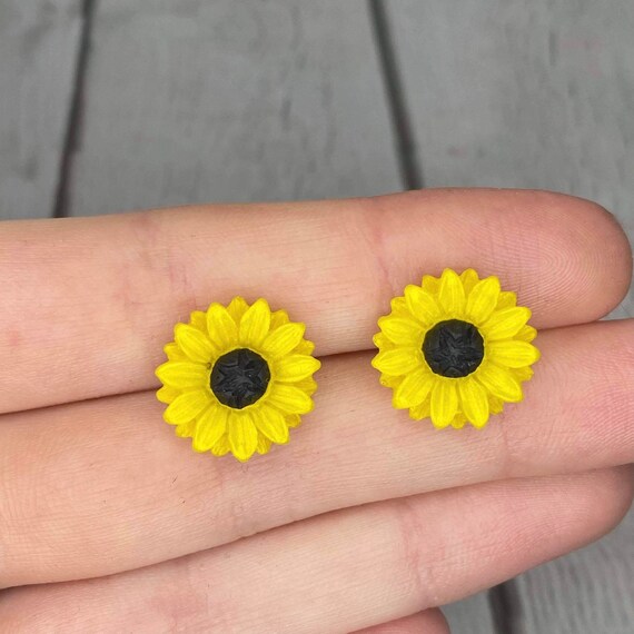 Sunflower Earrings Sunflower Stud Earrings Sunflower Etsy