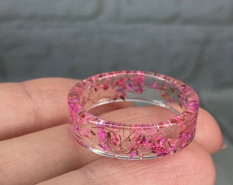 Pink Flower Ring, Pressed Flower Ring, Real Flower Ring, Resin Ring, Stackable Rings, Friendship Rings, Flower Resin Ring, Botanical
