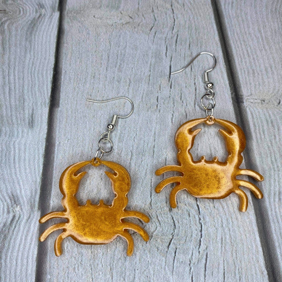 Crab Earrings Gold Crab Resin Earrings Sea Creature Etsy