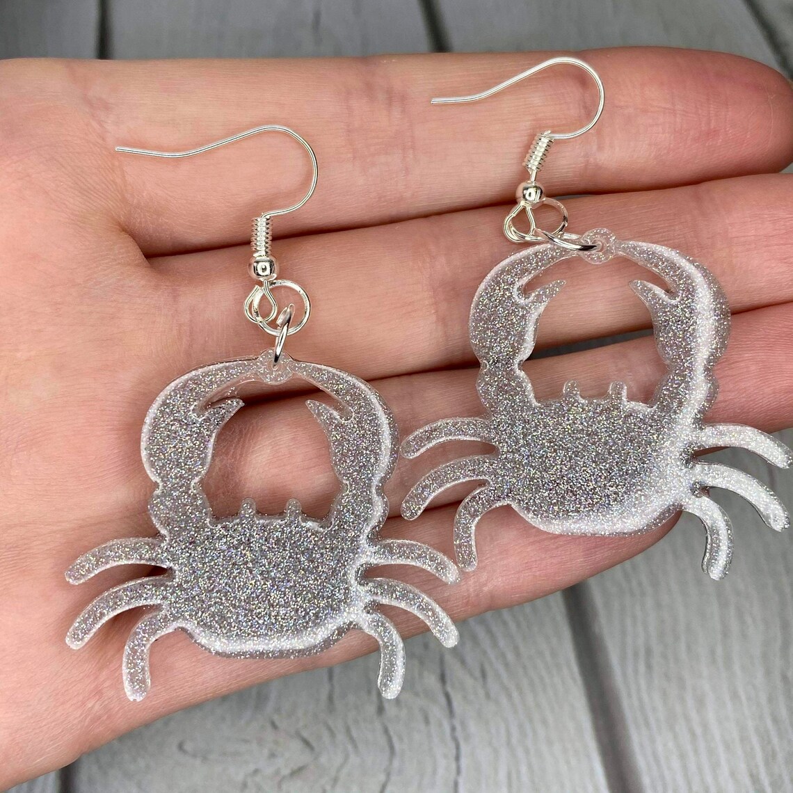 Crab Earrings Silver Crab Resin Earrings Sea Creature Etsy