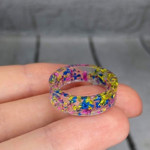 Pressed Flower Ring, Real Flower Ring, Resin Ring, Mixed Flower, Stackable Rings, Friendship Rings, Flower Resin Ring, Botanical Jewellery