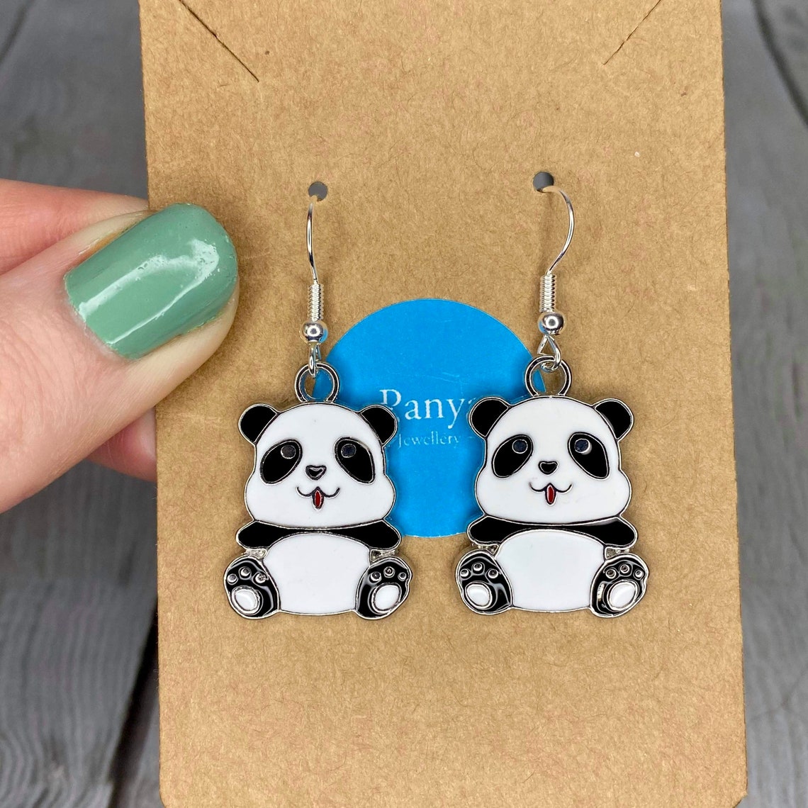 Panda Earrings Panda Dangling Earrings Silver Plated Etsy