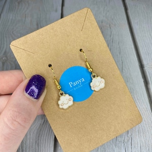 White Cloud Earrings, Gold Plated Earrings, Smiling Cloud, Cloud Jewellery, Cute Earrings, Small Dangle Earrings