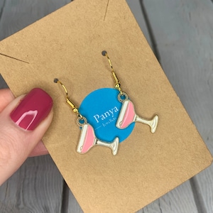 Cocktail Earrings, Pink Earrings, Cocktail Glass Charm, Martini Earrings, Gold Plated, Alcohol Gift, Drink Earrings, Gift for Her