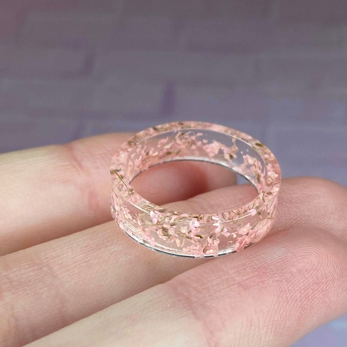 Pink Flower Ring Pressed Flower Ring Real Flower Ring Resin Etsy