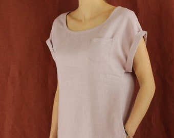 Made to order Linen dress/ Linen women dress / Linen summer dress/ dusty rose color dress/ short sleeves
