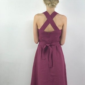 Made to order Cross back dress/ Open back linen dress/ Linen women dress/ Fuchsia summer  dress/  Sleeveless dress/ Cross straps