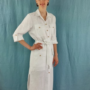 Made to order/ pure linen dress for women/dress with long sleeves/ casual dress/ Linen summer dress/  button down dress/ white dress