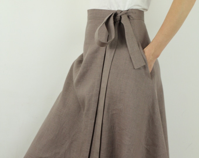 Long wrap skirt in cotton-linen with foliage embroidery 7535 main image 1
