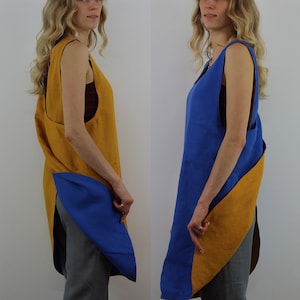 Delantal de lino japonés reversible de 2 colores / Delantal de lino de dos colores / Delantal con espalda cruzada / Delantal moderno / Regalo de Navidad / Regalo para ella