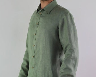 Made to measure men's laurel linen shirt/ long sleeve shirt/ natural linen shirt/ formal shirt men